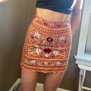 Embroidered Coral Skirt